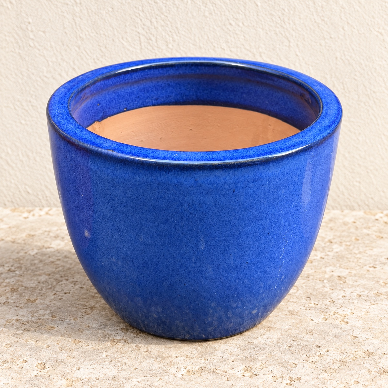 Pot arrondi bleu à finition émaillée, Ø22 × H21 cm