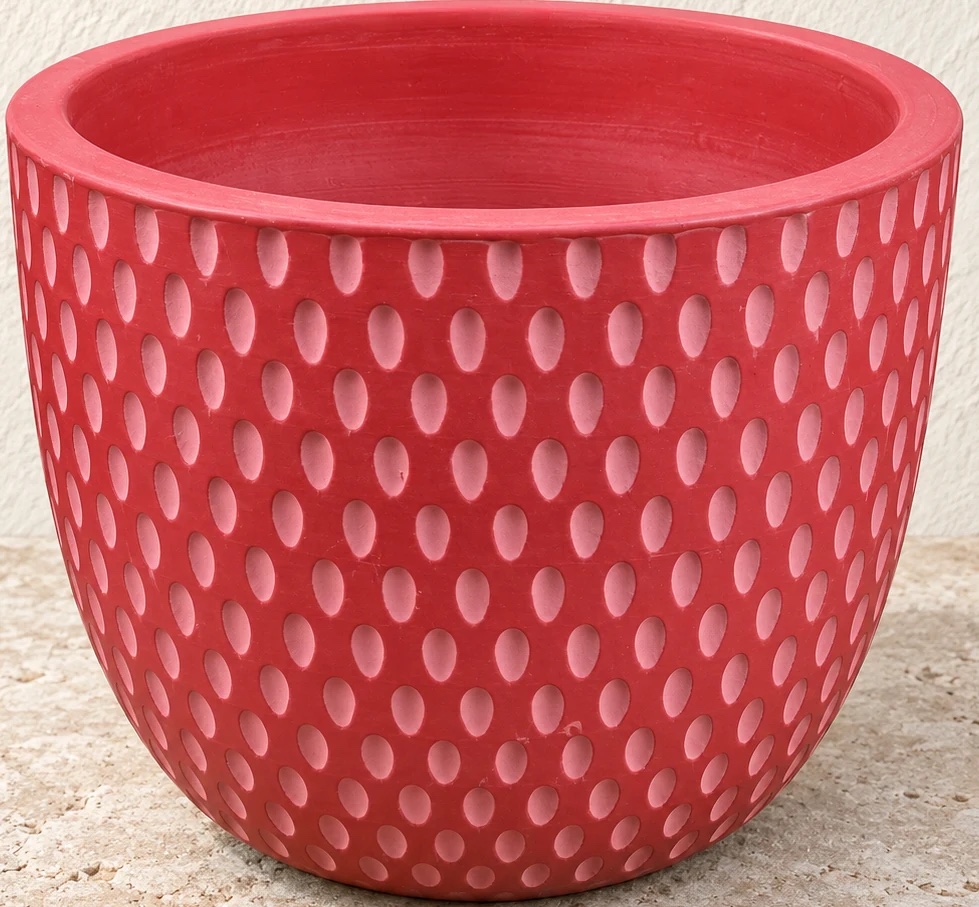 Pot Bell rouge à motifs ovales clairs, diamètre 26 cm et hauteur 23 cm