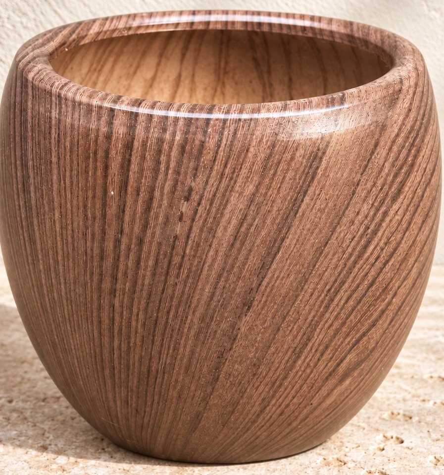 Pot Emperor arrondi à finition effet chêne foncé, diamètre 20 cm et hauteur 19 cm