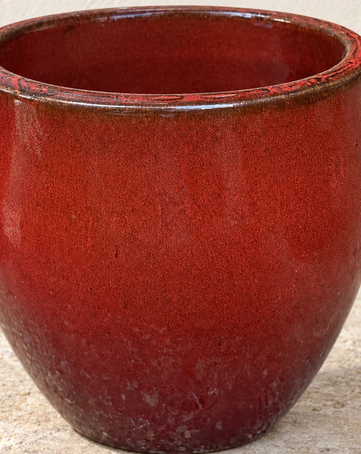 Pot haut arrondi rouge brun Oxblood à finition émaillée, diamètre 21 cm